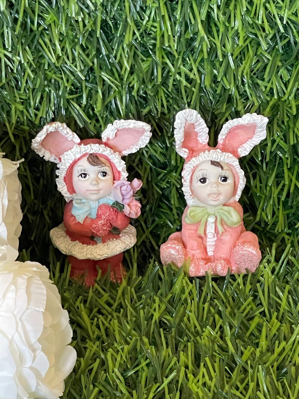 Set of 2 Cute 3” Girl In Bunny Suits Ceramic Figurines